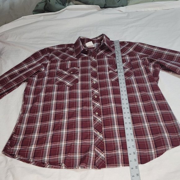Wrangler Wrancher Men's Long Sleeve Button‎ Down Shirt Mens XL Plaid Pearl Snaps - Picture 7 of 9